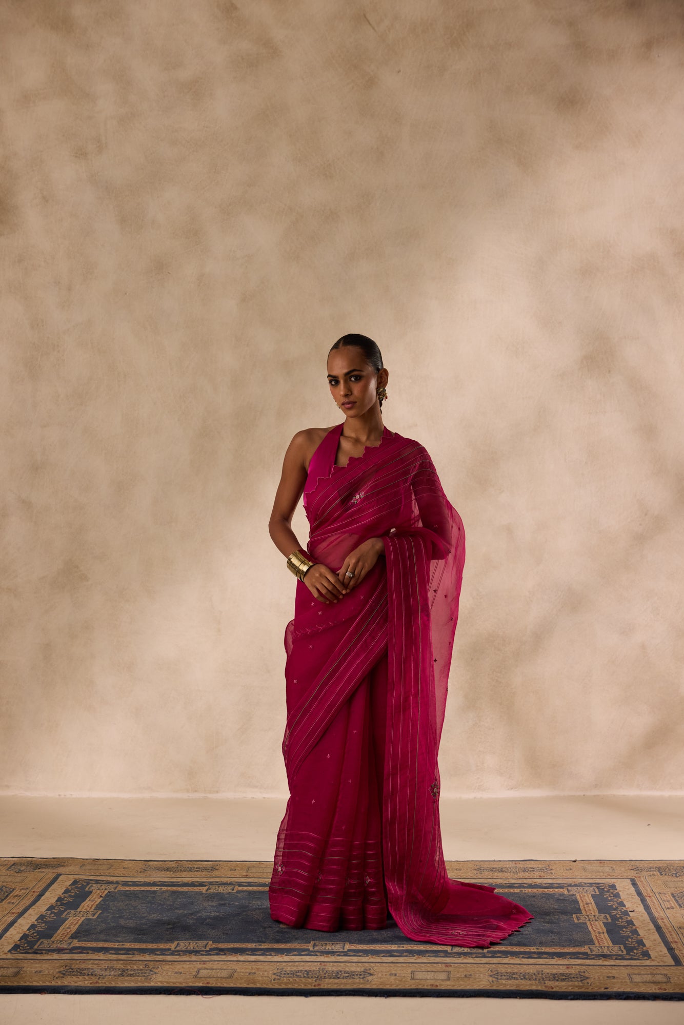 Wine organza jaal embroidred saree comes with unstitched & unembroidered blouse fabric in chanderi