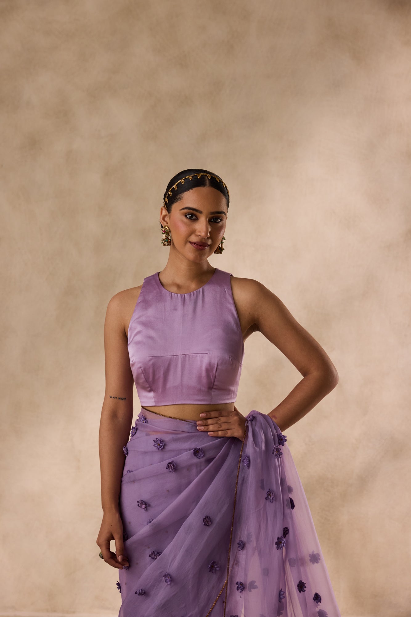 Lilac satin silk stitched blouse