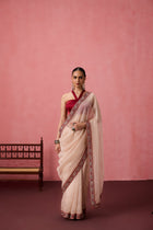 Champagne organza heavy cutwork border saree comes with unstitched & unembroidered blouse fabric in chanderi