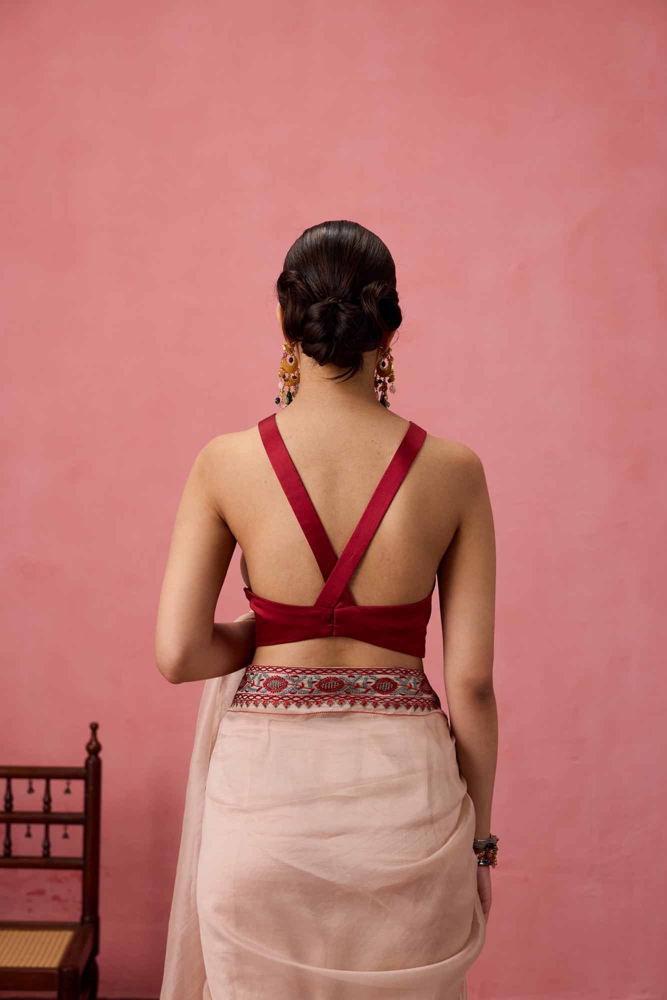Maroon satin silk stithced blouse
