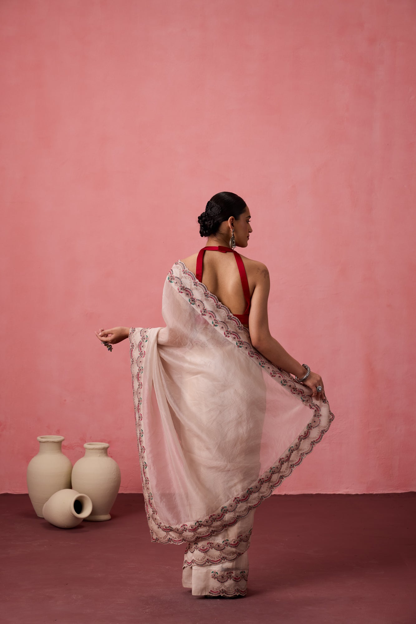 Classic white organza jaal embroidered saree comes with unstitched & unembroidered blouse fabric in chanderi