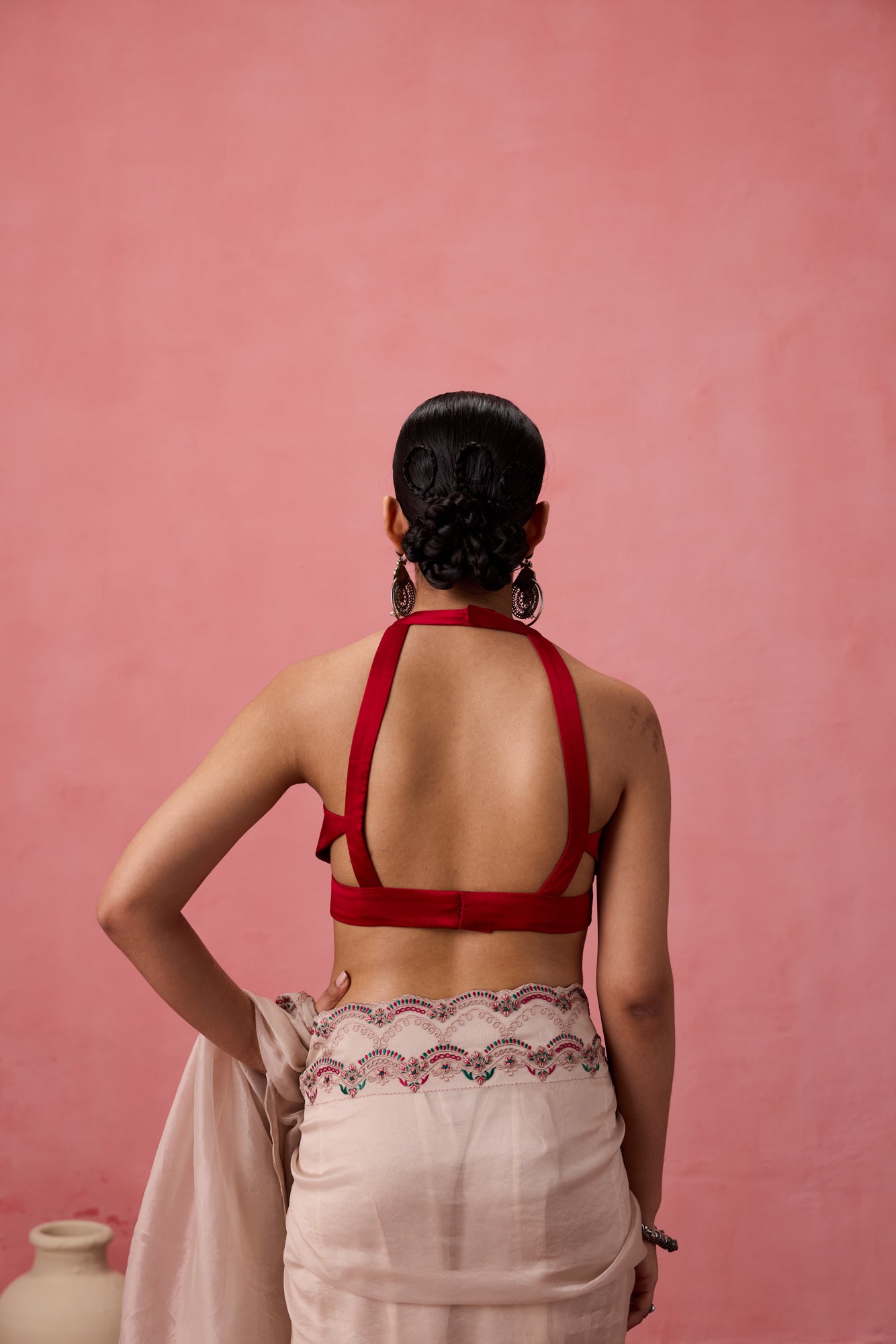 Red satin silk stitched blouse