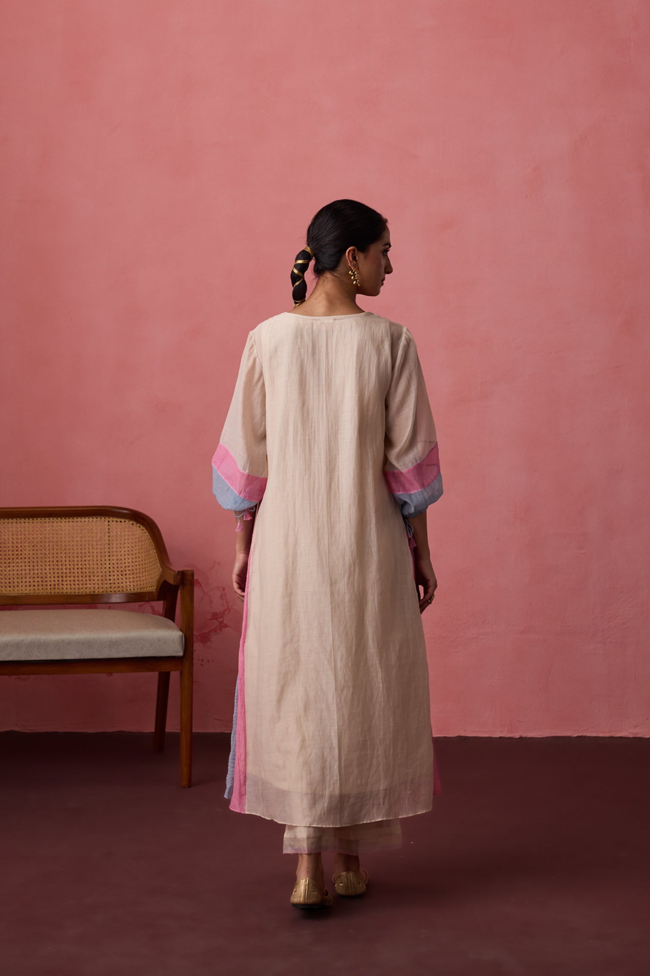 Ivory chanderi tunic paired with organic cotton slip & pant