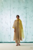 Ivory - Lime Yellow Embroidery On Yoke Kurta Set