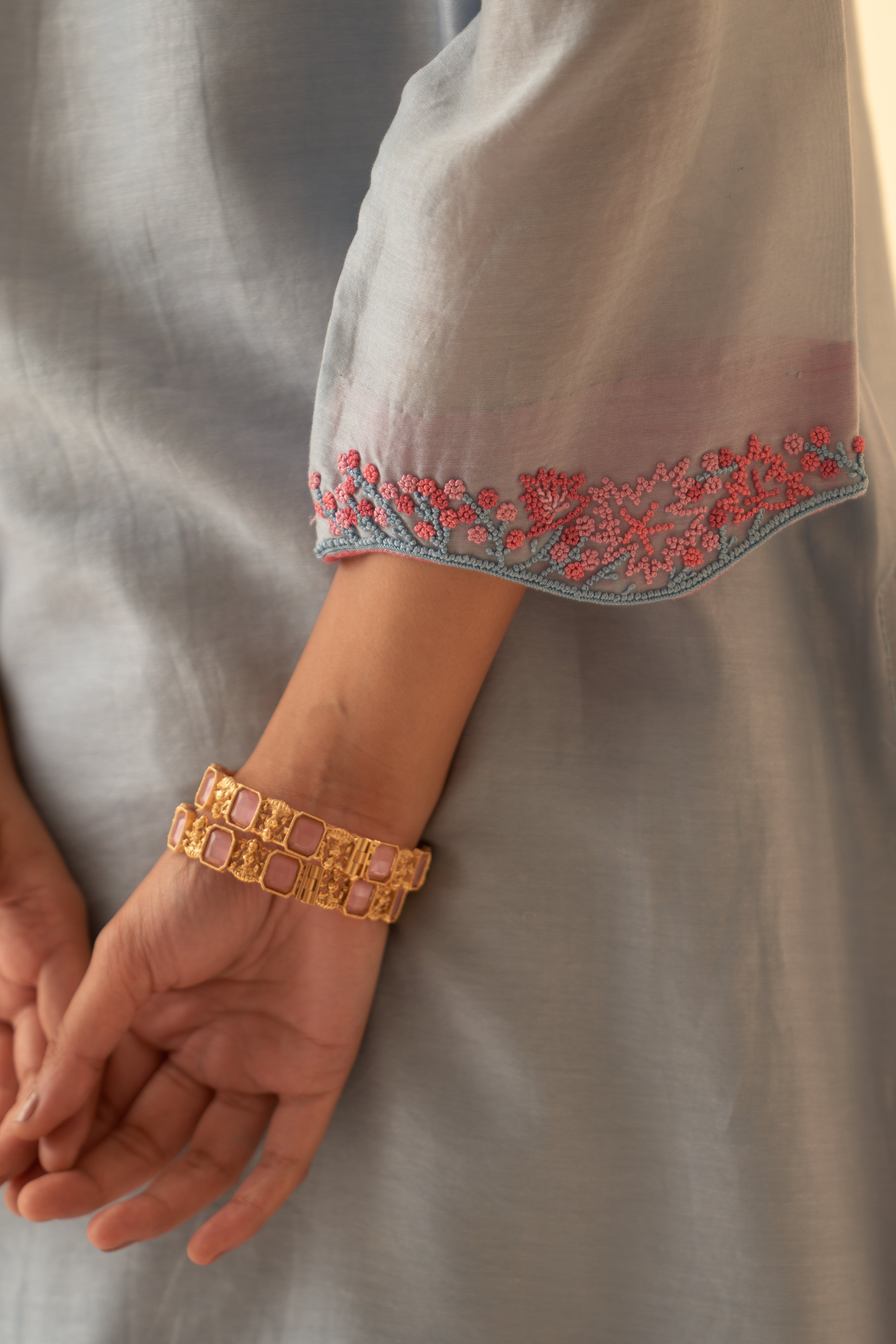 Ice Blue Chanderi Kurta Set