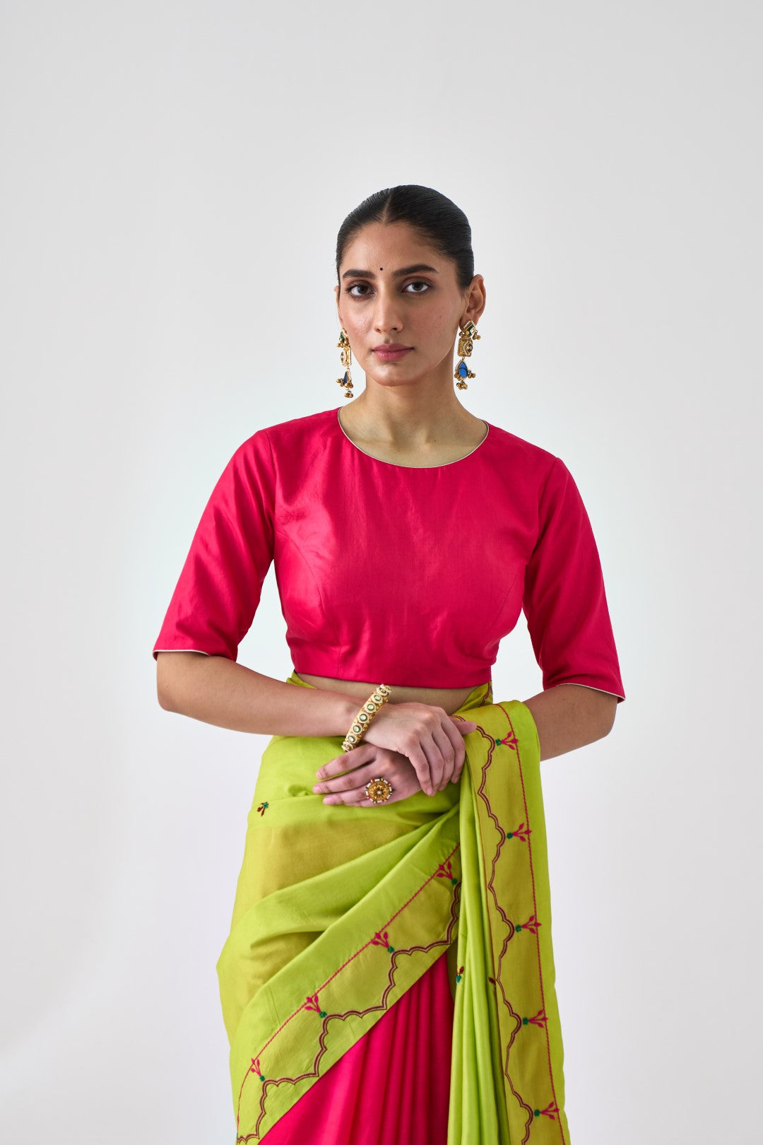 Fuchsia Silk Stitched Blouse (01 Pc.)