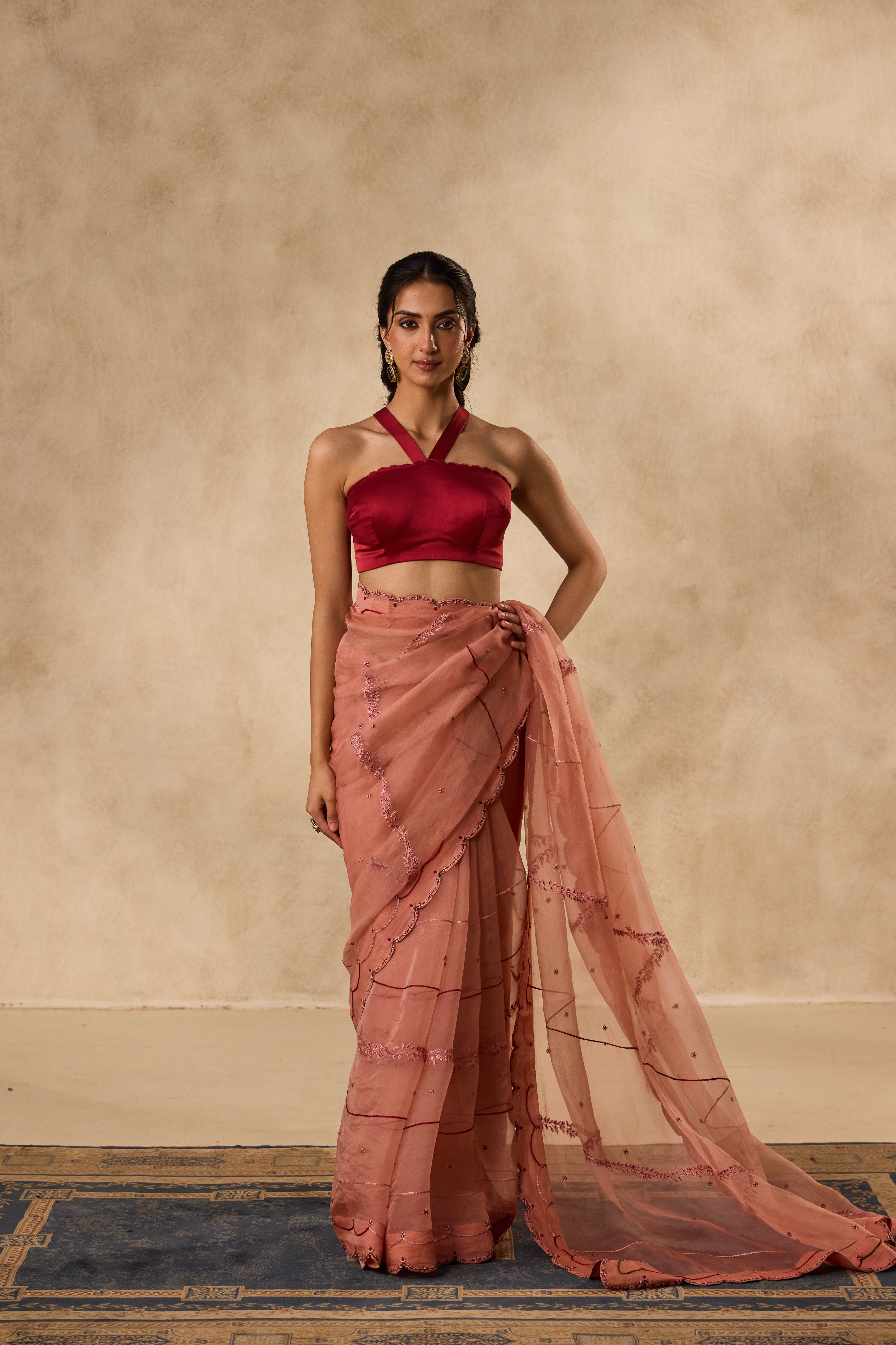 Maroon satin silk stitched blouse
