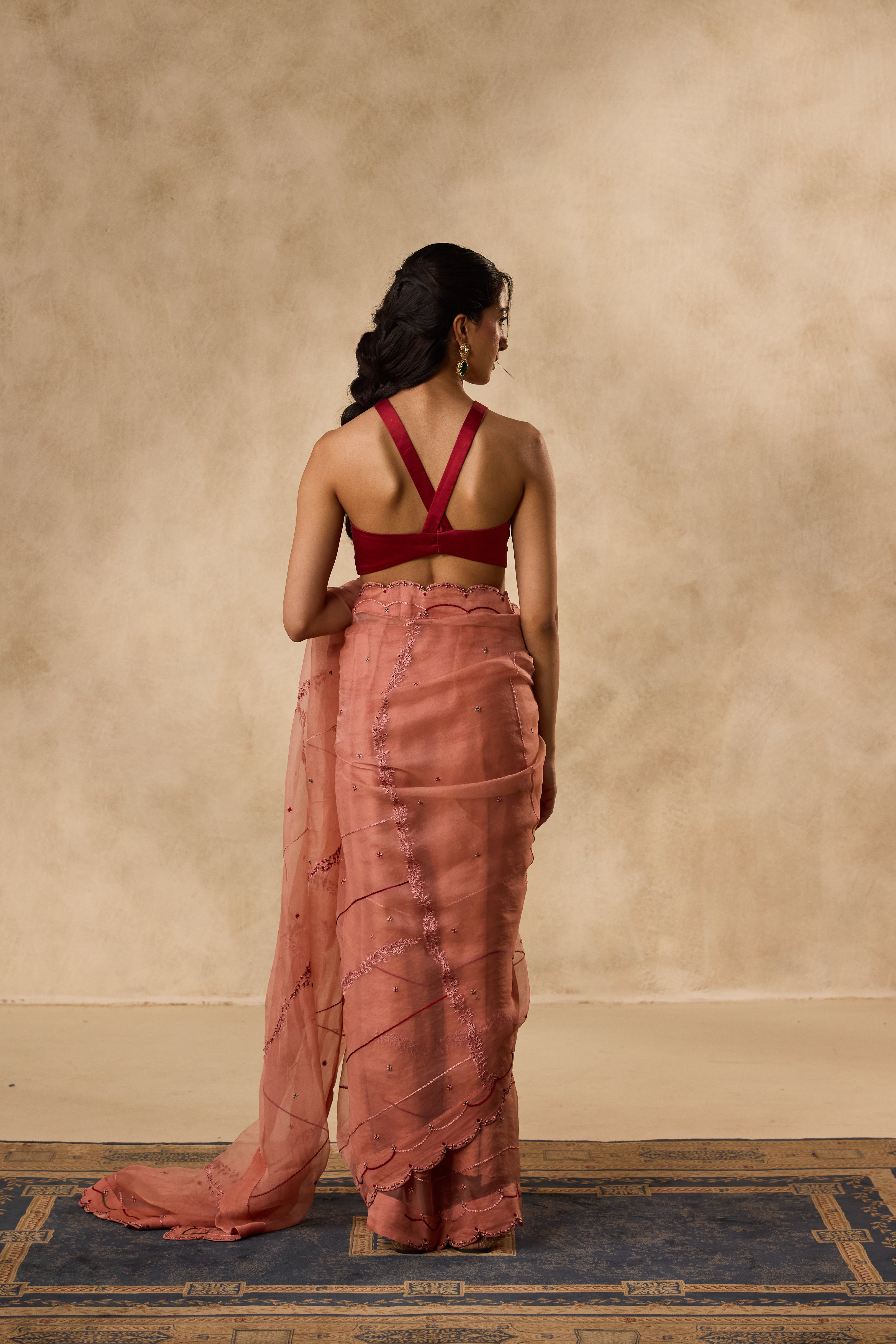 Maroon satin silk stitched blouse