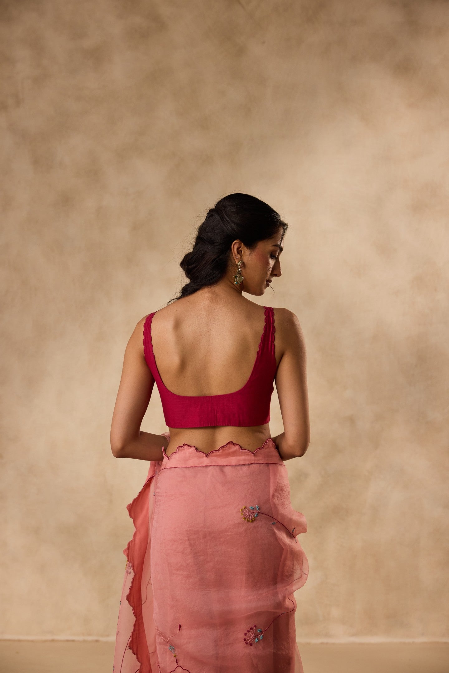 Fuchsia chanderi scallop blouse