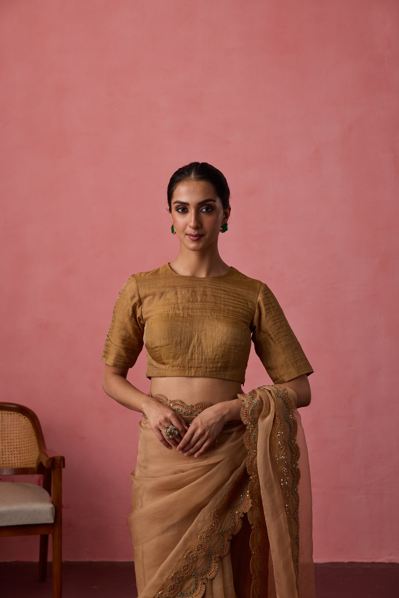 Golden chanderi tissue blouse