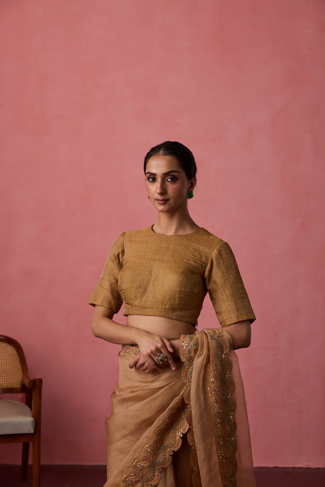 Golden chanderi tissue blouse