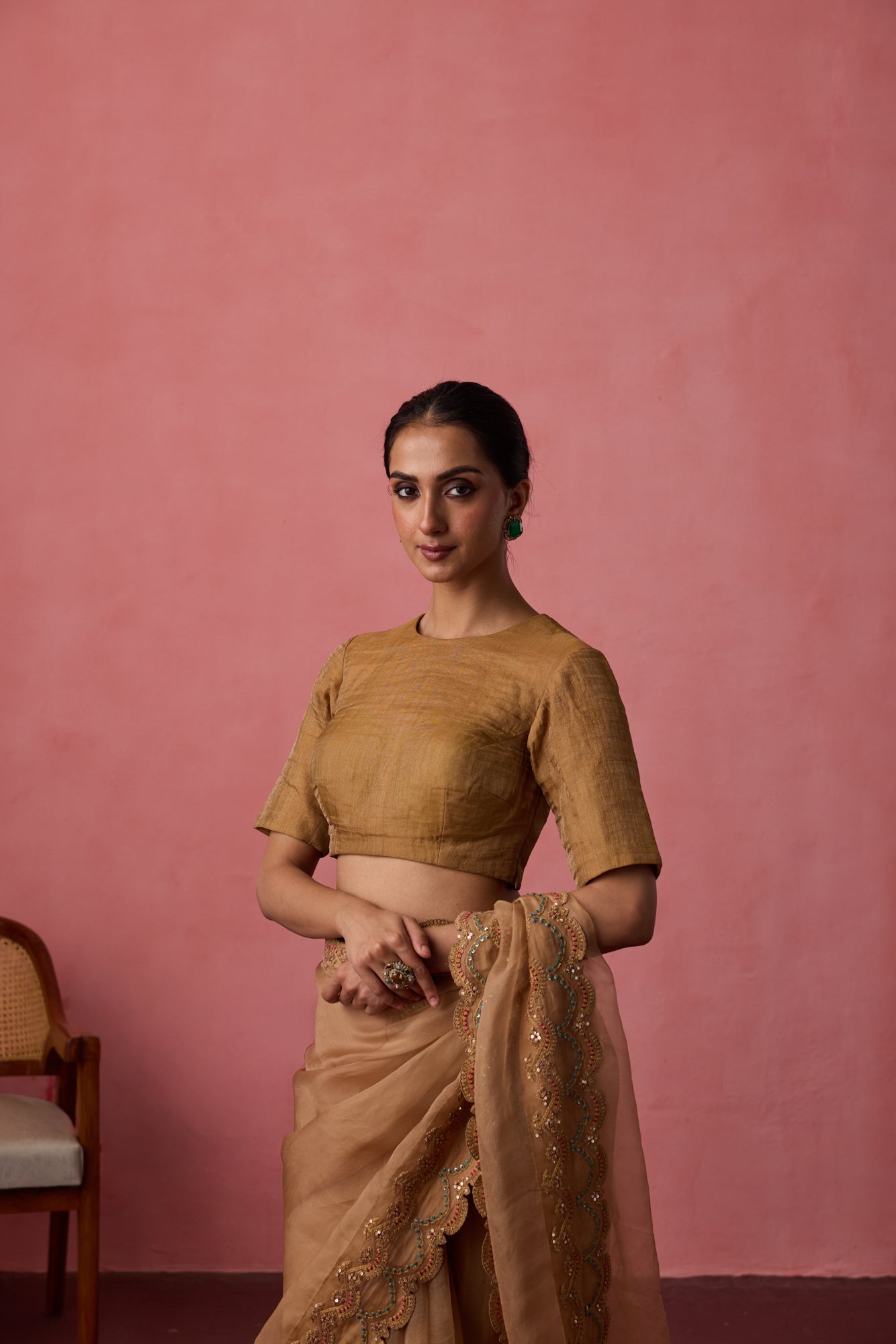 Golden chanderi tissue blouse