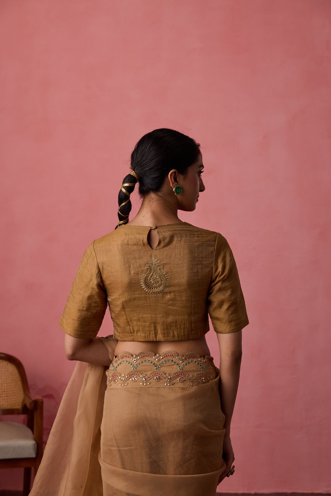 Golden chanderi tissue blouse