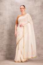 White Chanderi Saree Comes with Brown Tissue Silk Blouse Stitched (2Pcs)