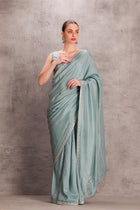 Sky Blue Pure Silk Saree Comes With Satin Silk Stitched Blouse  (2 Pcs)