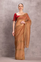 Golden Organza Saree comes With Satin Stitched Blouse  (2 Pcs)