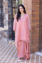 Peach Organza Kaftan Set (dhoti can be replaced with any other style)