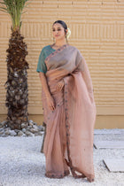Rose gold Organza Saree Comes With green chanderi  Blouse and organza cape  (3 PCS)
