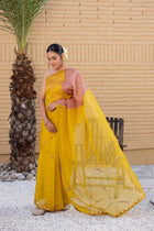 Yellow Organza Silk Saree Comes With Pink Satin Silk Stitched Blouse (2PCS)