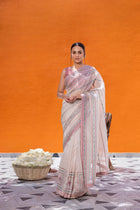 Ivory Organza Saree Comes With Pink Silk Blouse  (2 PCS)